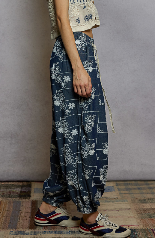 Evening Stroll Embroidered Denim Pants