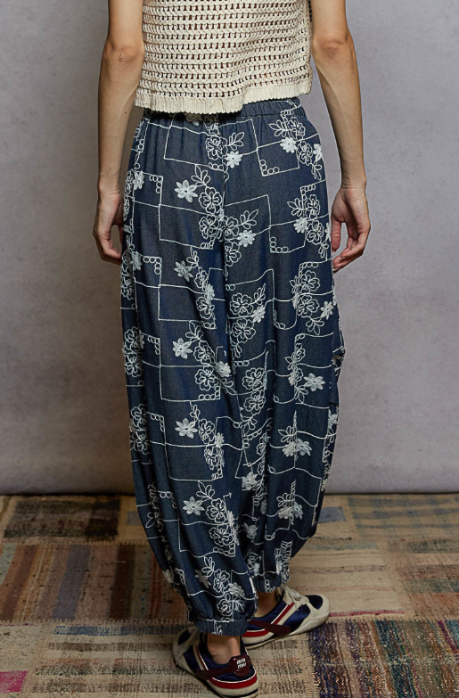 Evening Stroll Embroidered Denim Pants