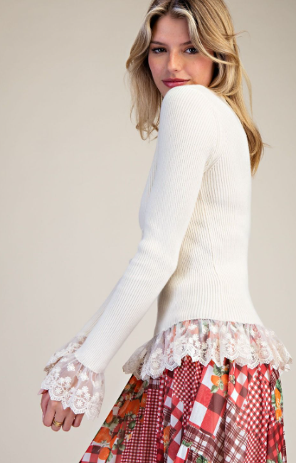 A Little Romance Lace Trim Sweater