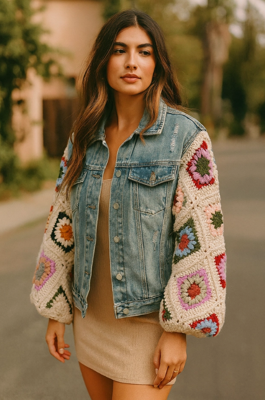 The Soleil Denim Crochet Jacket