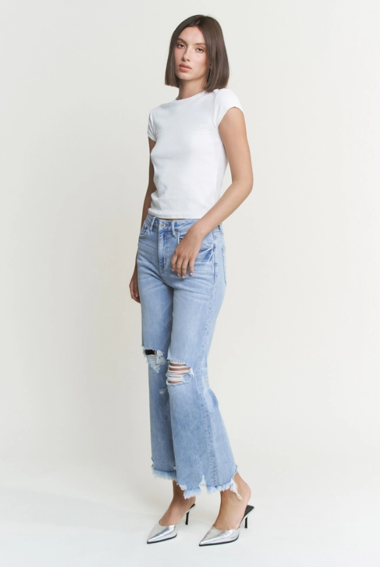 Mica Light Wash Crop Flare Jeans