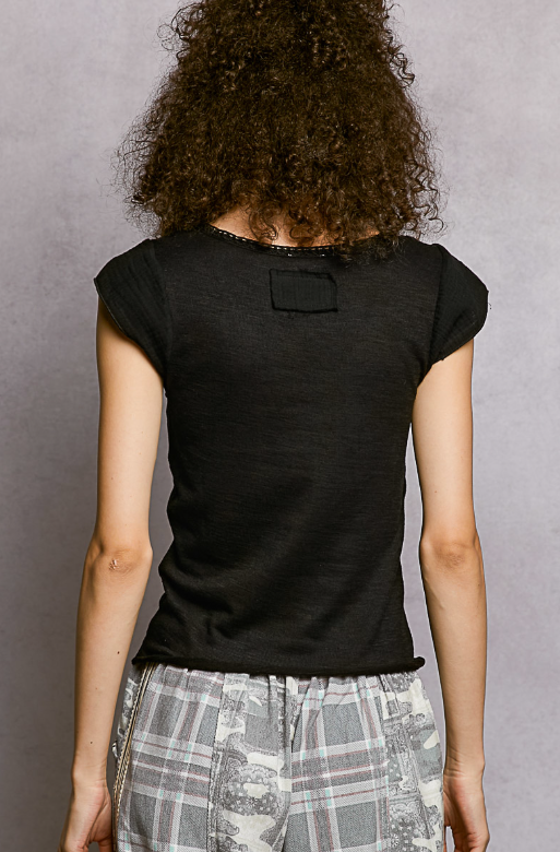 Crochet Trim Short Sleeve Tops