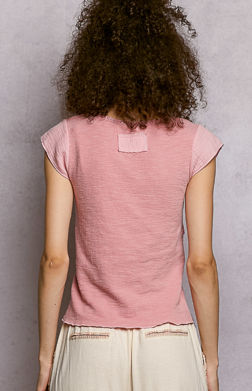 Crochet Trim Short Sleeve Tops