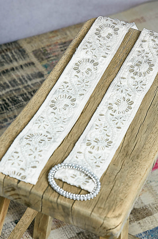 Ivory Embroidered Pearl Belt