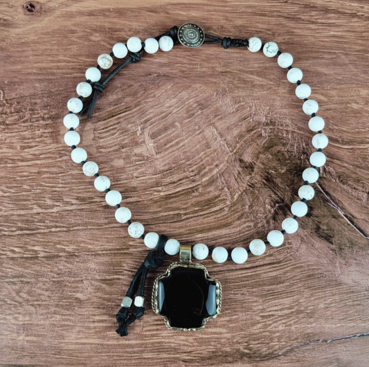 Black Onyx Cross Beaded Necklace