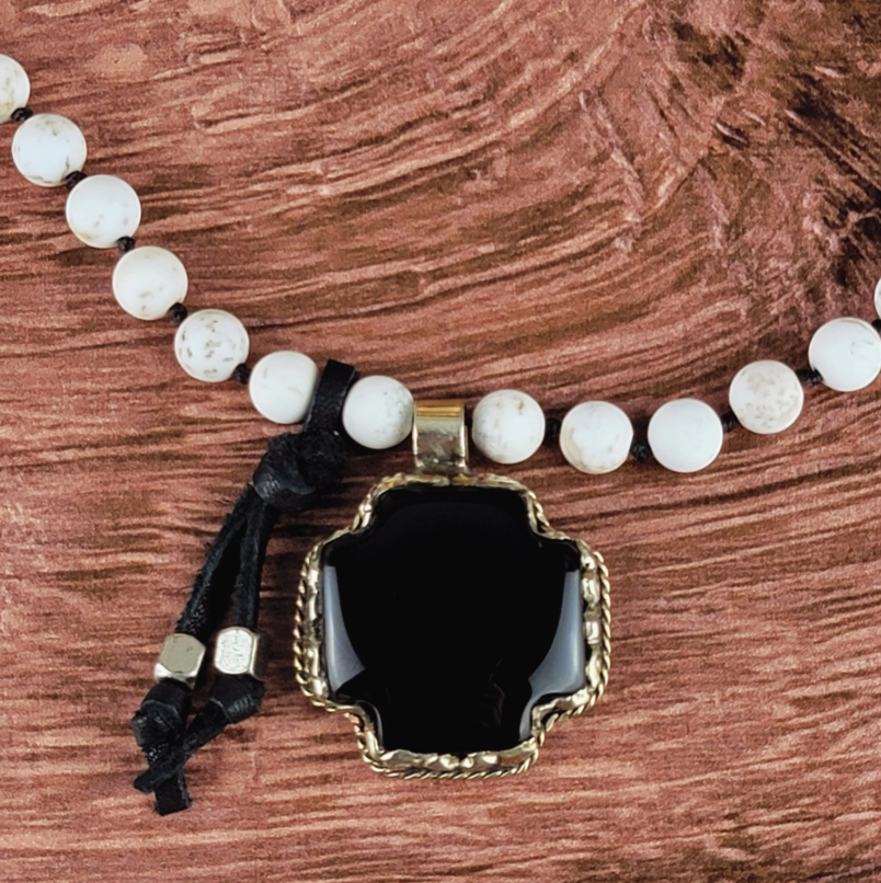 Black Onyx Cross Beaded Necklace
