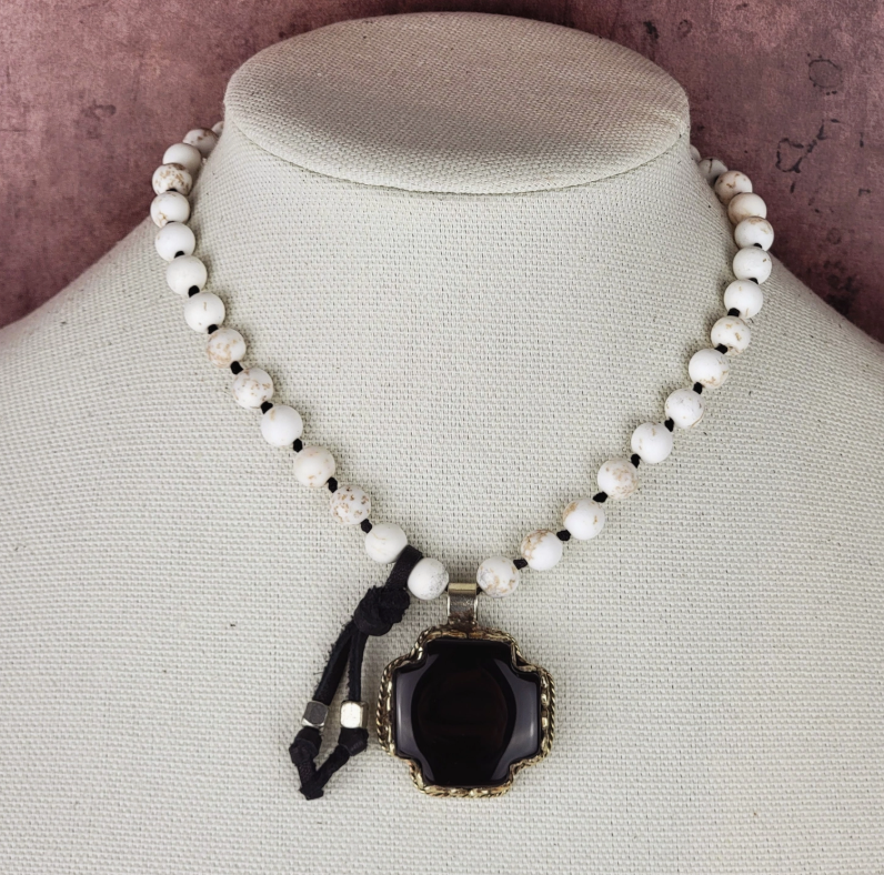 Black Onyx Cross Beaded Necklace