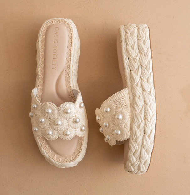 Candice Raffia Platform Slides
