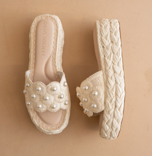 Candice Raffia Platform Slides