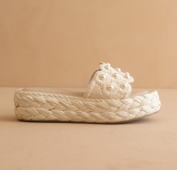 Candice Raffia Platform Slides
