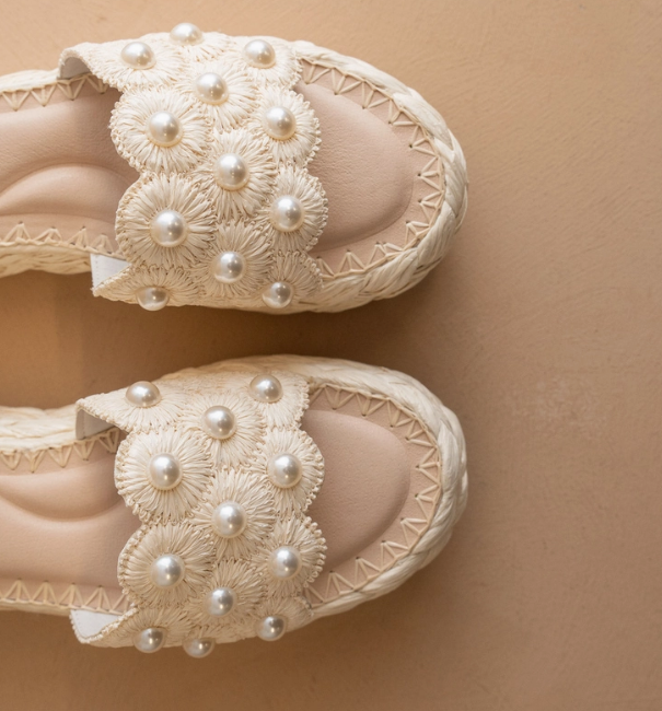 Candice Raffia Platform Slides