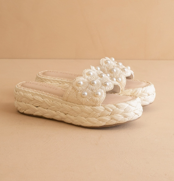 Candice Raffia Platform Slides