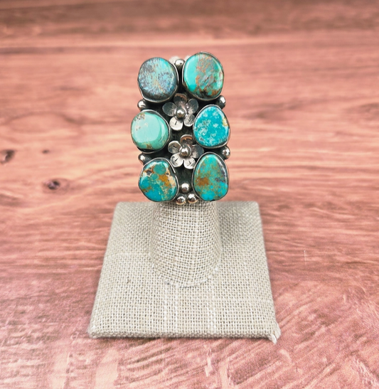 Flower Six Stone Turquoise Ring