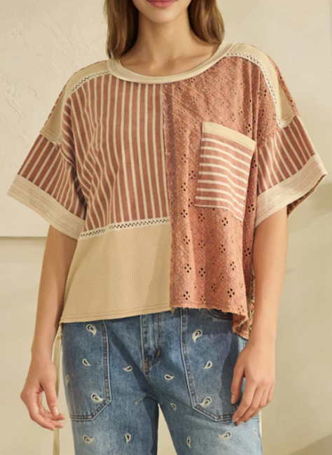 Stripe & Eyelet Mix Top