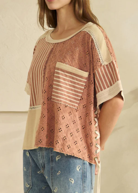 Stripe & Eyelet Mix Top