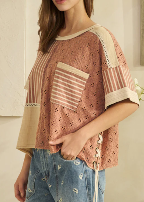 Stripe & Eyelet Mix Top