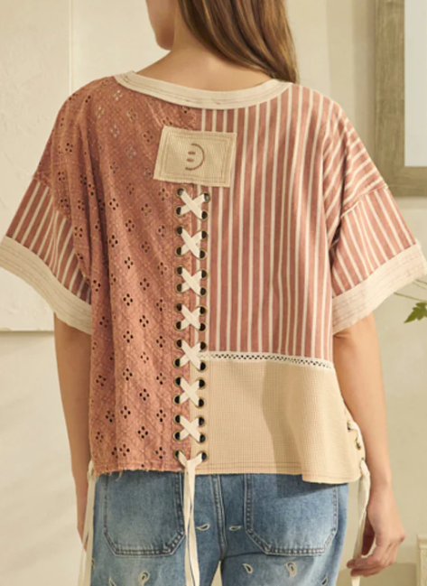 Stripe & Eyelet Mix Top