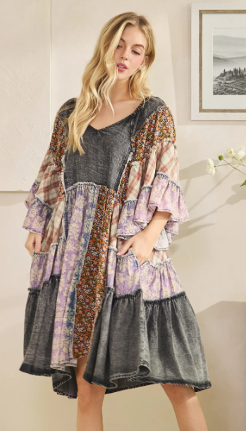 Ruffled Patchwork Dress