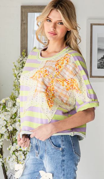 Striped Star Patch Top