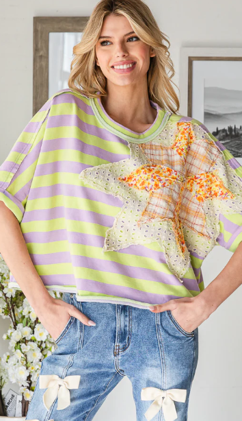 Striped Star Patch Top