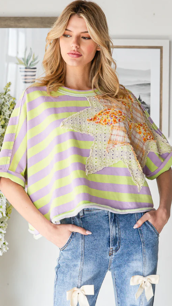 Striped Star Patch Top