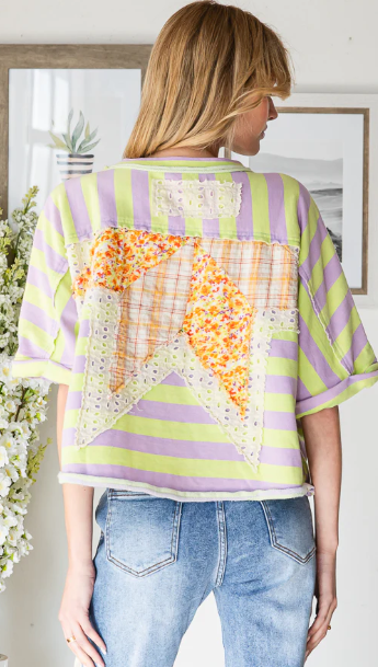 Striped Star Patch Top