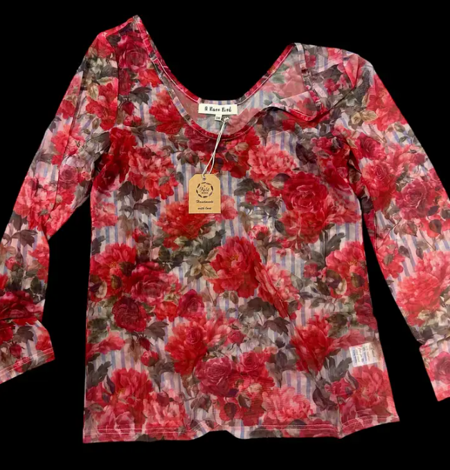 Stripes N Roses Mesh Top