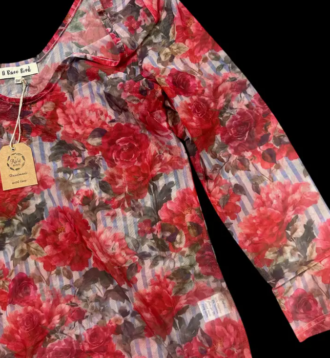 Stripes N Roses Mesh Top