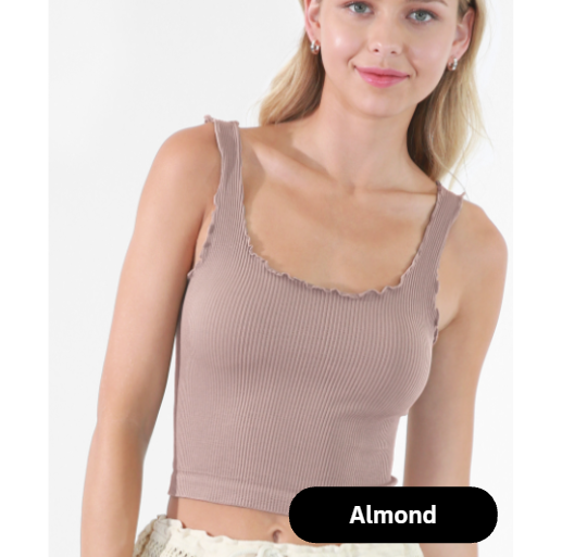Ribbed Lettuce Edge Tank Tops
