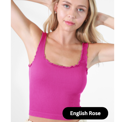 Ribbed Lettuce Edge Tank Tops