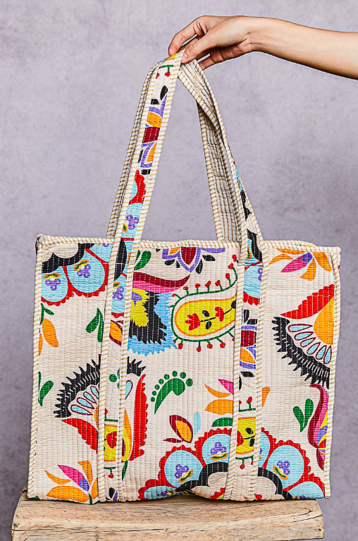 Quilted Boho Print Tote Bag