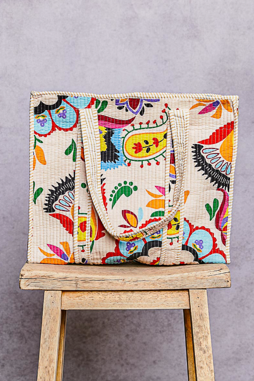 Quilted Boho Print Tote Bag
