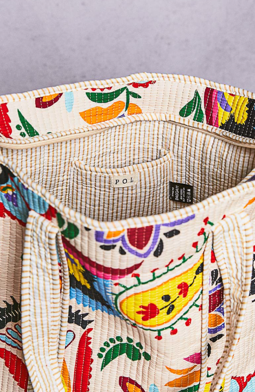 Quilted Boho Print Tote Bag