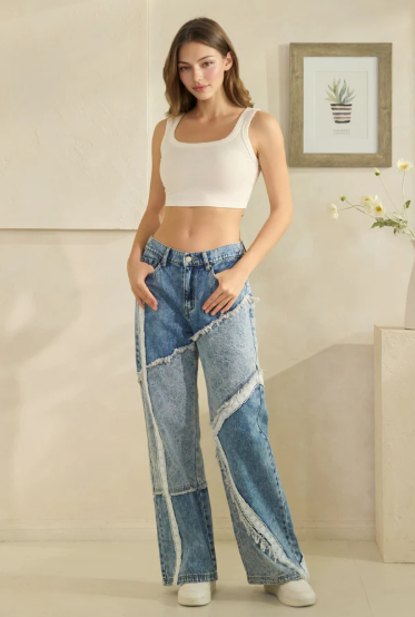 Patchwork Lace Trim Jeans