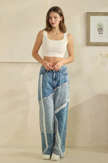Patchwork Lace Trim Jeans