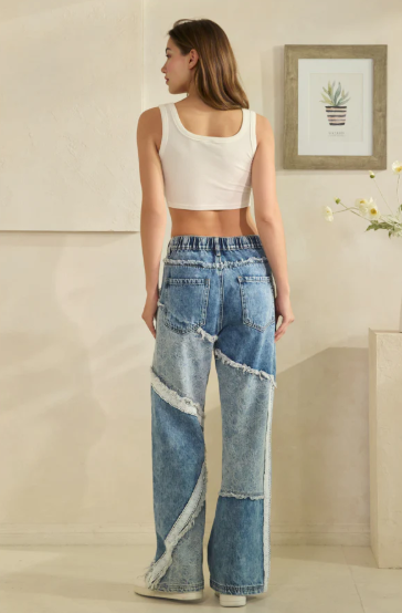 Patchwork Lace Trim Jeans