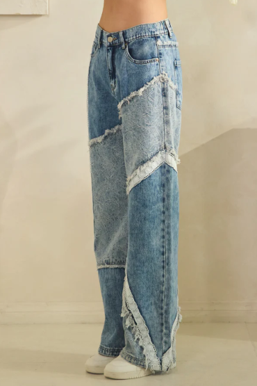 Patchwork Lace Trim Jeans