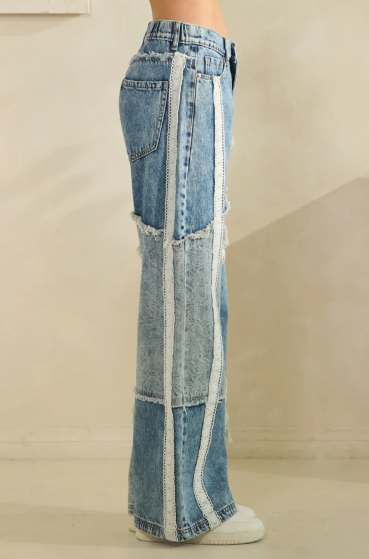 Patchwork Lace Trim Jeans