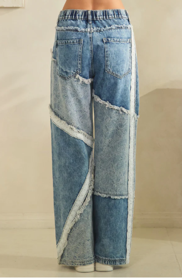 Patchwork Lace Trim Jeans