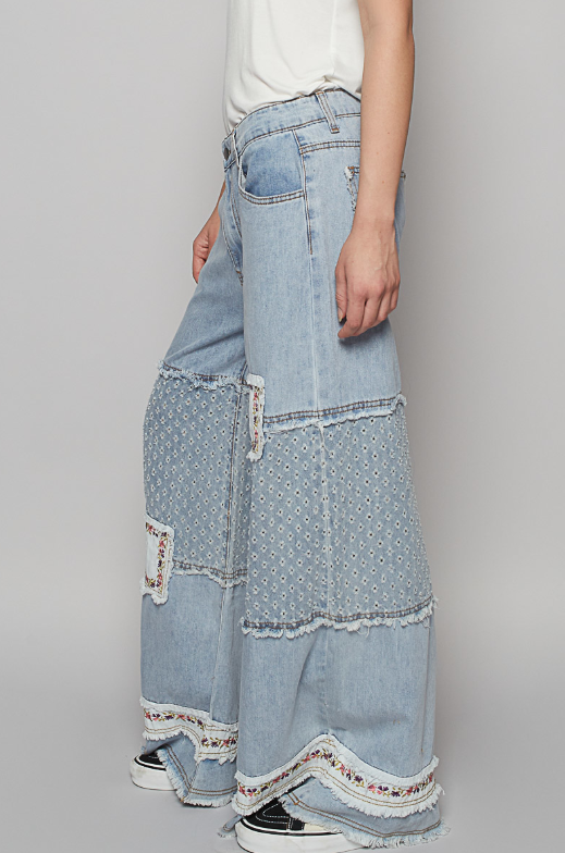 Wide Leg Floral Patch Jeans