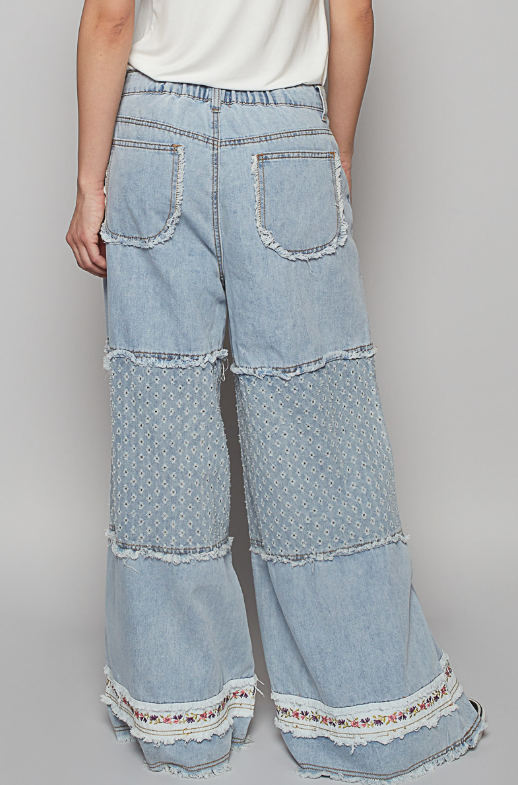 Wide Leg Floral Patch Jeans