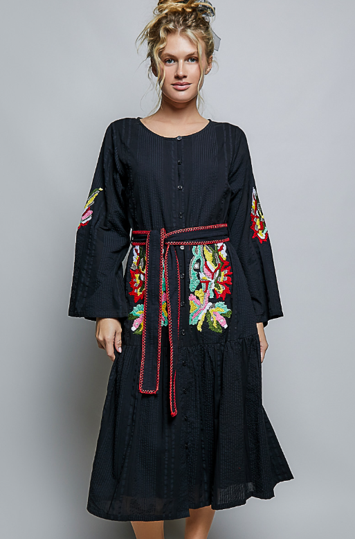 Embroidered Woven Midi Dress