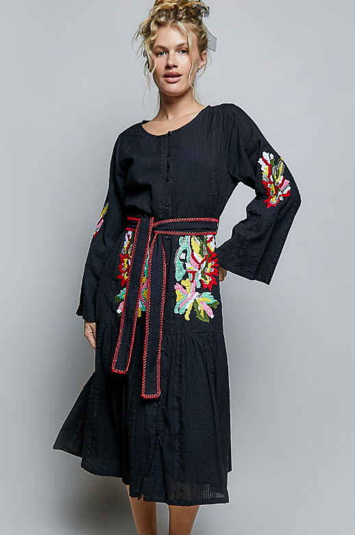 Embroidered Woven Midi Dress