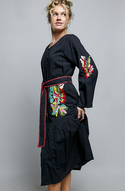 Embroidered Woven Midi Dress