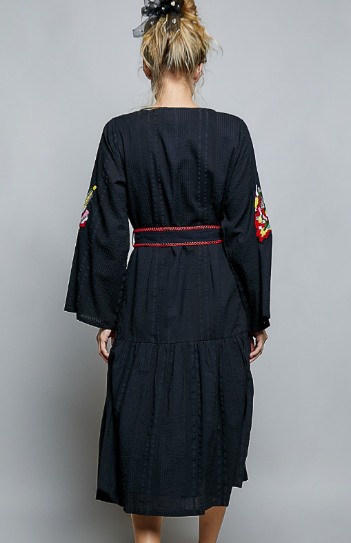 Embroidered Woven Midi Dress