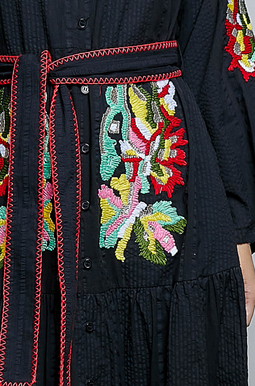 Embroidered Woven Midi Dress