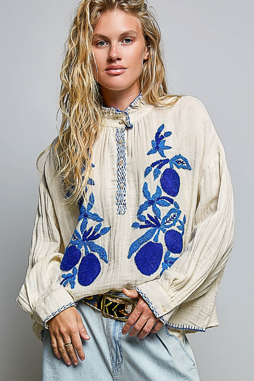 Blue Orchard Embroidered Top