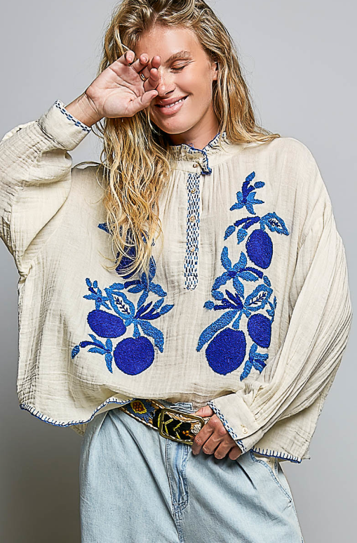 Blue Orchard Embroidered Top