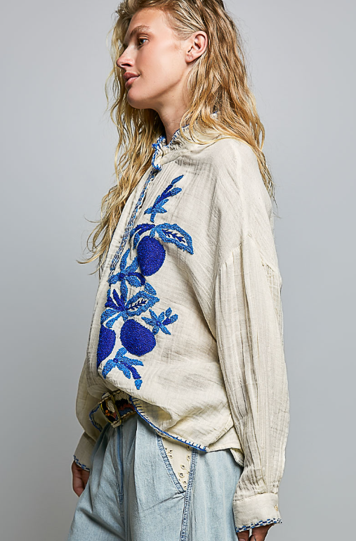 Blue Orchard Embroidered Top