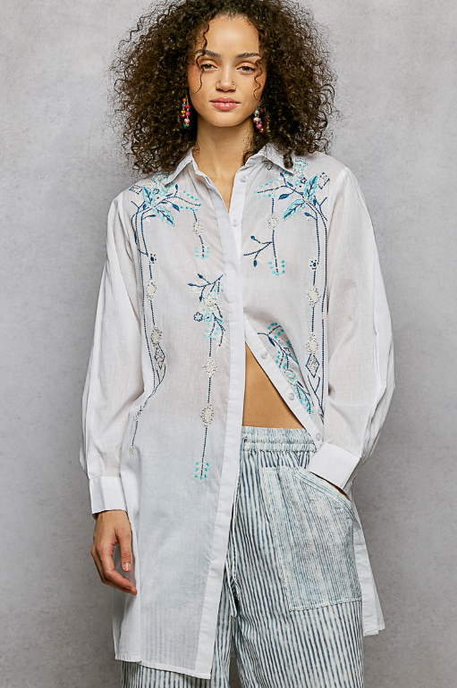 Embroidered Button Down Top *Doorbuster*Final Sale*